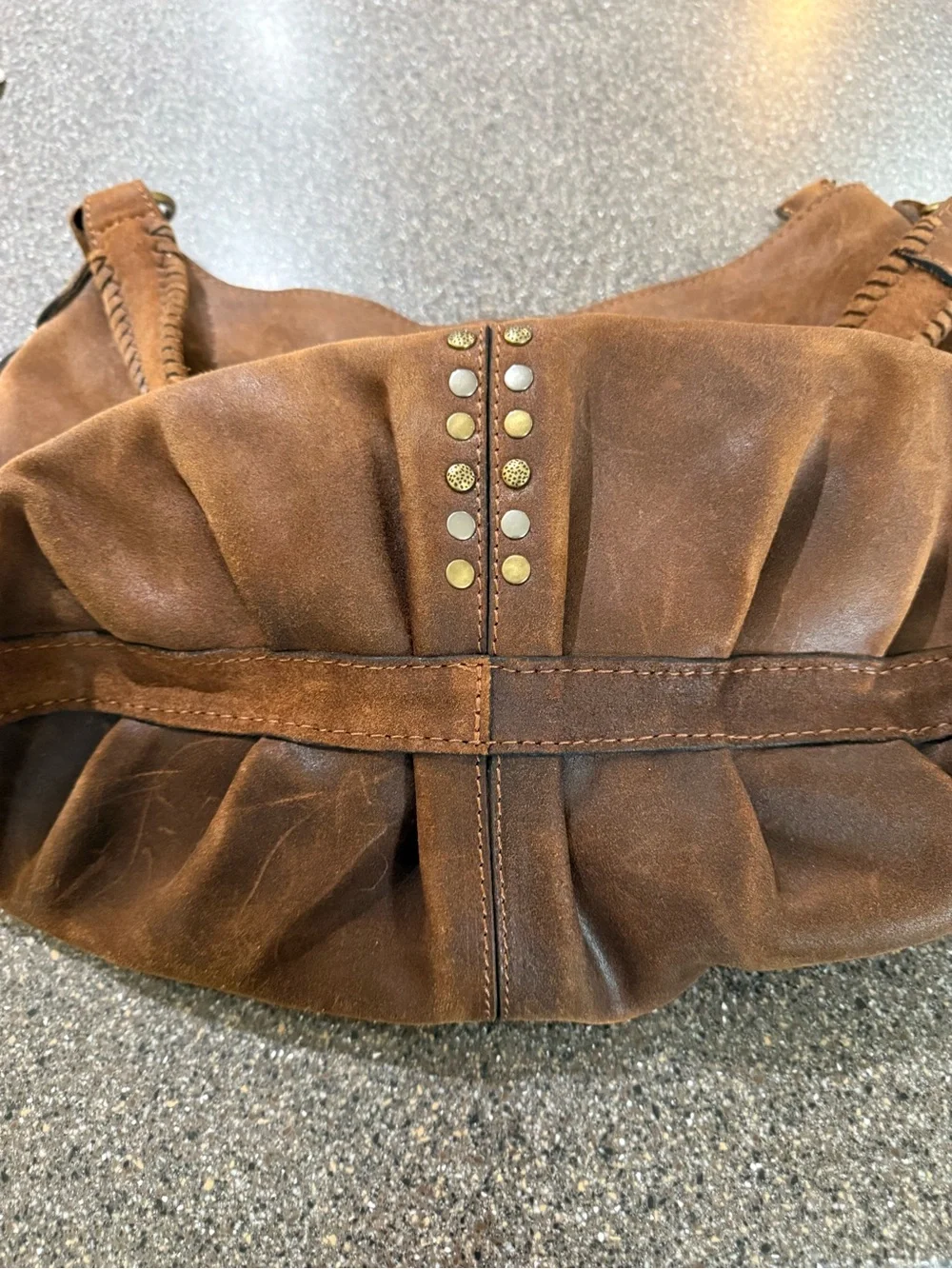 Patricia Nash Brown Distressed Leather Shoulder Hobo with Braided Strap